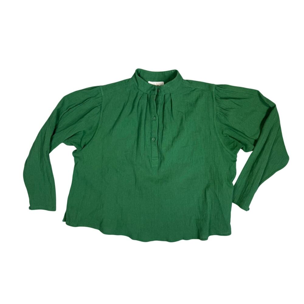 Suzie Kondi Cotton Gauze Long Sleeve Poet Button Shirt Green Small